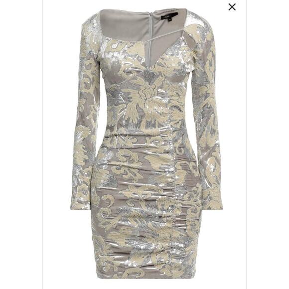 B57 Maje Sheath Mini Dress Womens Small Velvet Sequins  Red Carpet Glam Sparkly - Picture 3 of 9